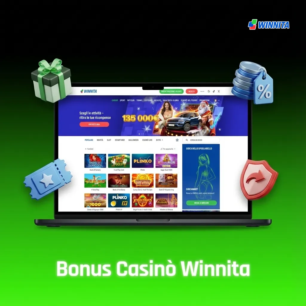 Winnita Casino bonus promotions including weekly reload, free Monday spins, monthly slot cashback, and live casino offers.