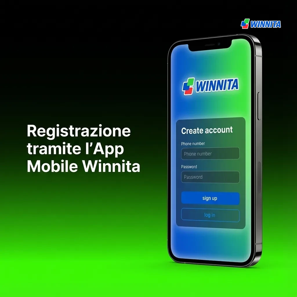 Winnita mobile app registration interface showing download, sign-up options, and profile completion steps on smartphone