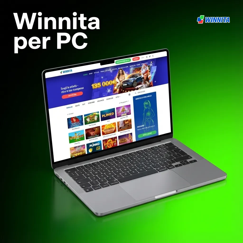 Schermata del sito web Winnita accessibile da browser su PC, mostrando l'interfaccia di gioco e login